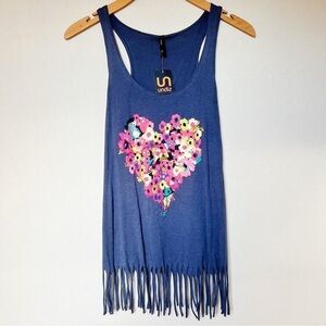 Floral Heart Fringe Trim Tank Top